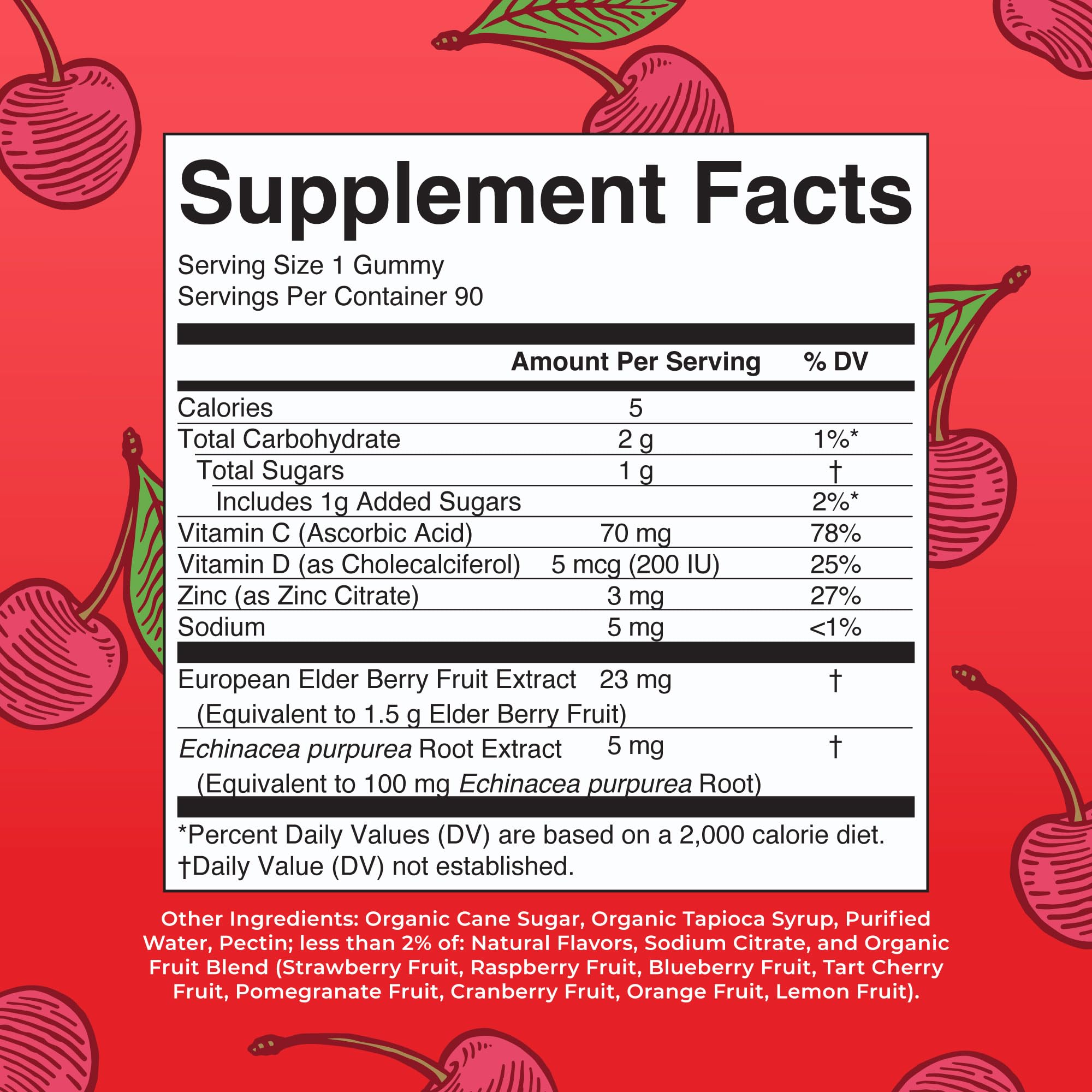 MaryRuth's Immunity Gummies jar back label highlights vegan ingredients and allergen information.