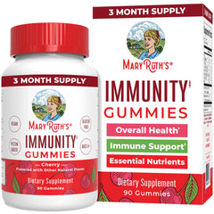 MaryRuth's Immunity Gummies jar front shows cherry flavor for daily immune support.
