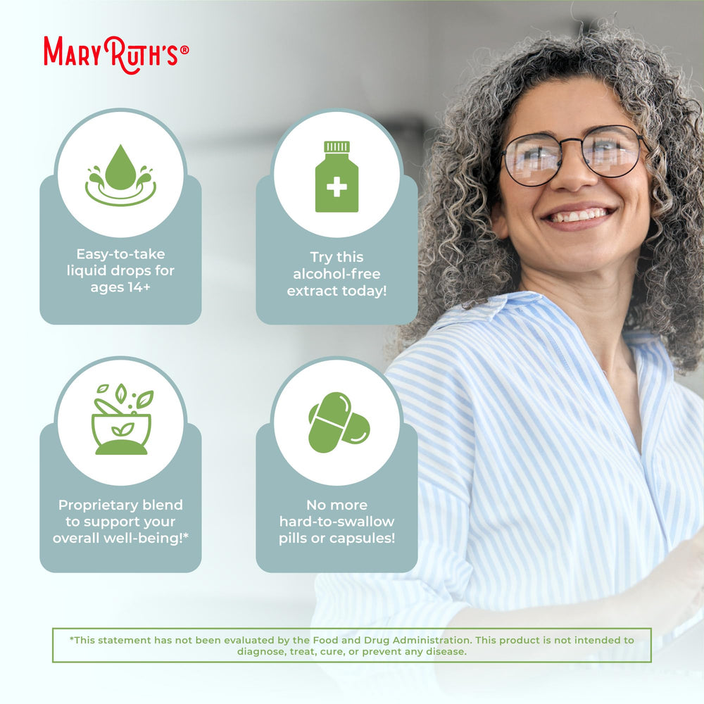 MaryRuth's label shows vegan and gluten-free certifications for trusted use.