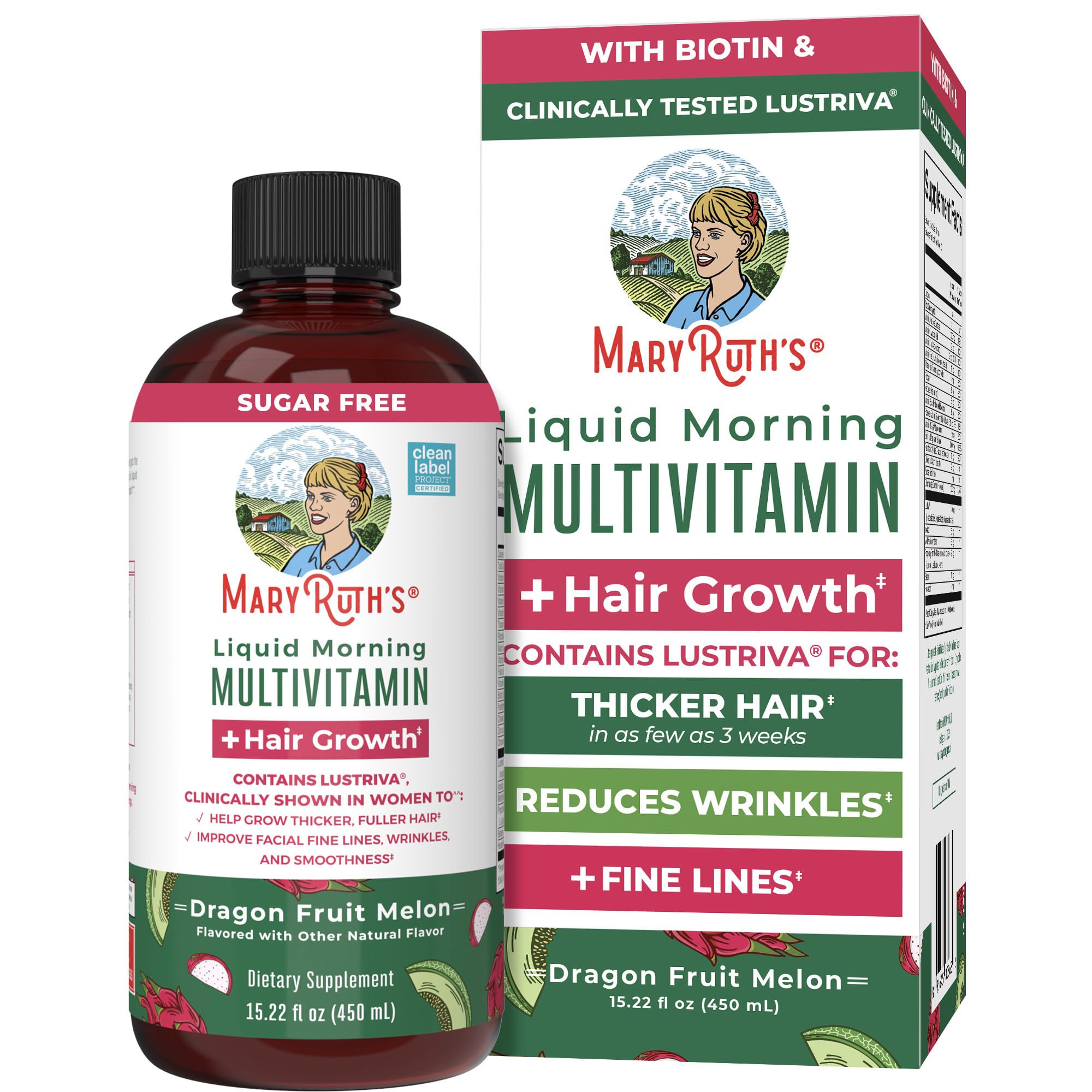 MaryRuth's Liquid Multivitamin Hair Growth bottle for daily use supporting thicker hair.