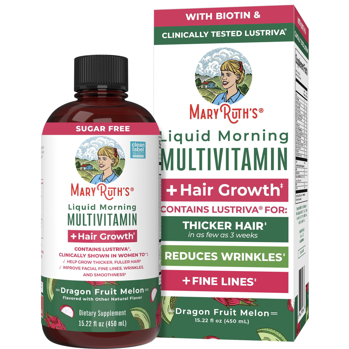 MaryRuth's Liquid Multivitamin Hair Growth bottle for daily use supporting thicker hair.