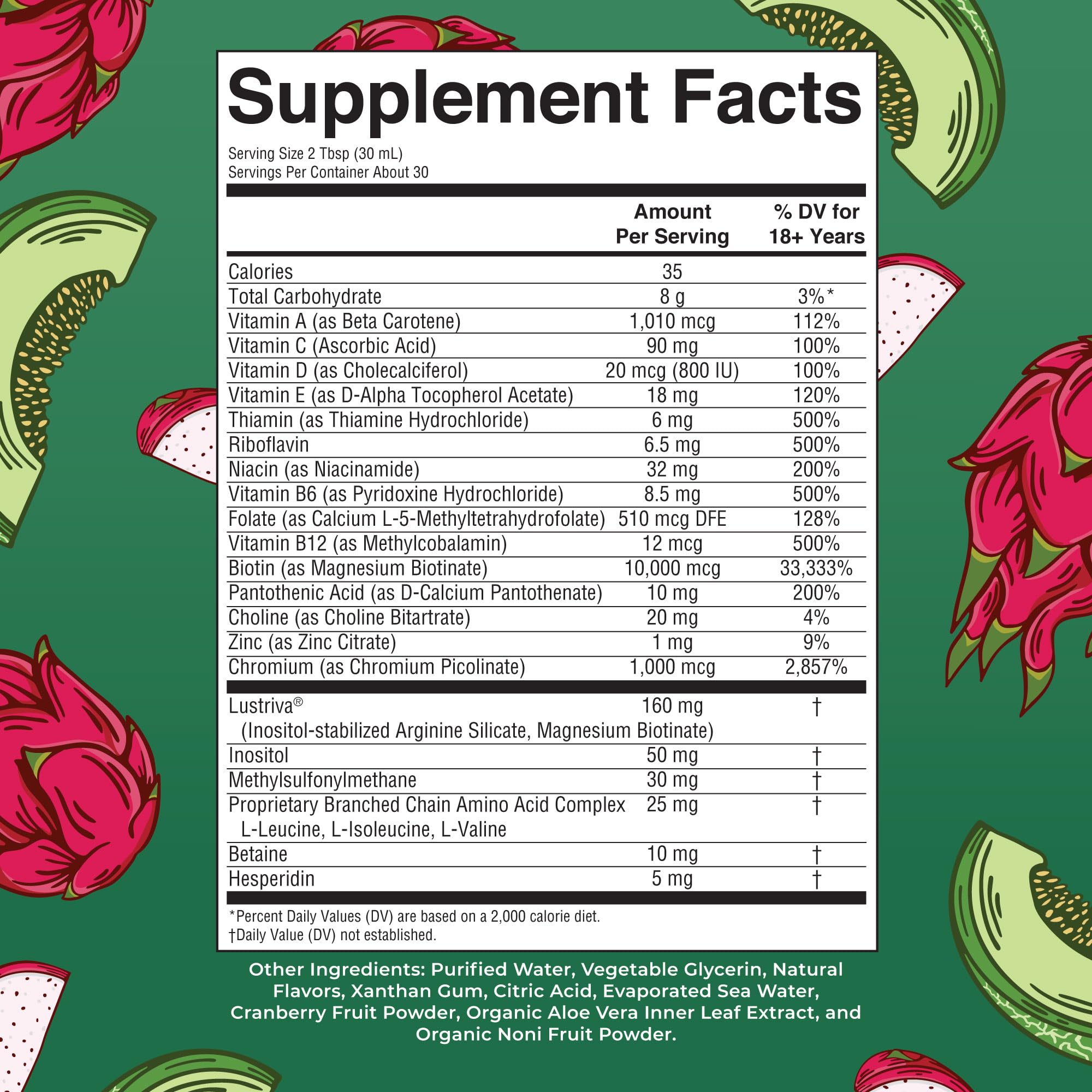 Close-up pour showing two-tablespoon daily dose for hair growth
