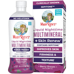 MaryRuth Organics Liquid Nighttime Multimineral bottle, showcasing convenient nightly skin support.