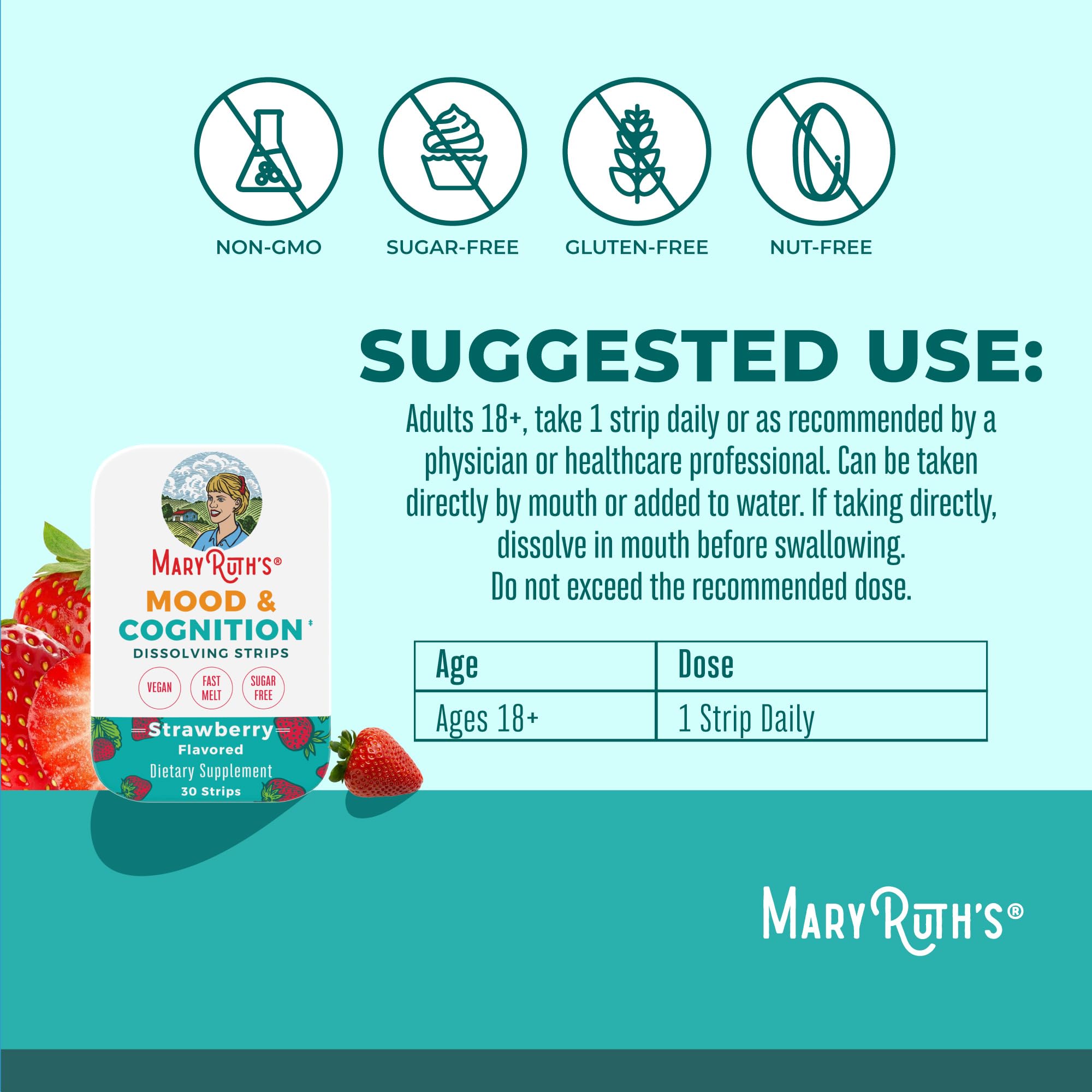 Close-up of strawberry flavor strips from MaryRuth's Mood and Cognition