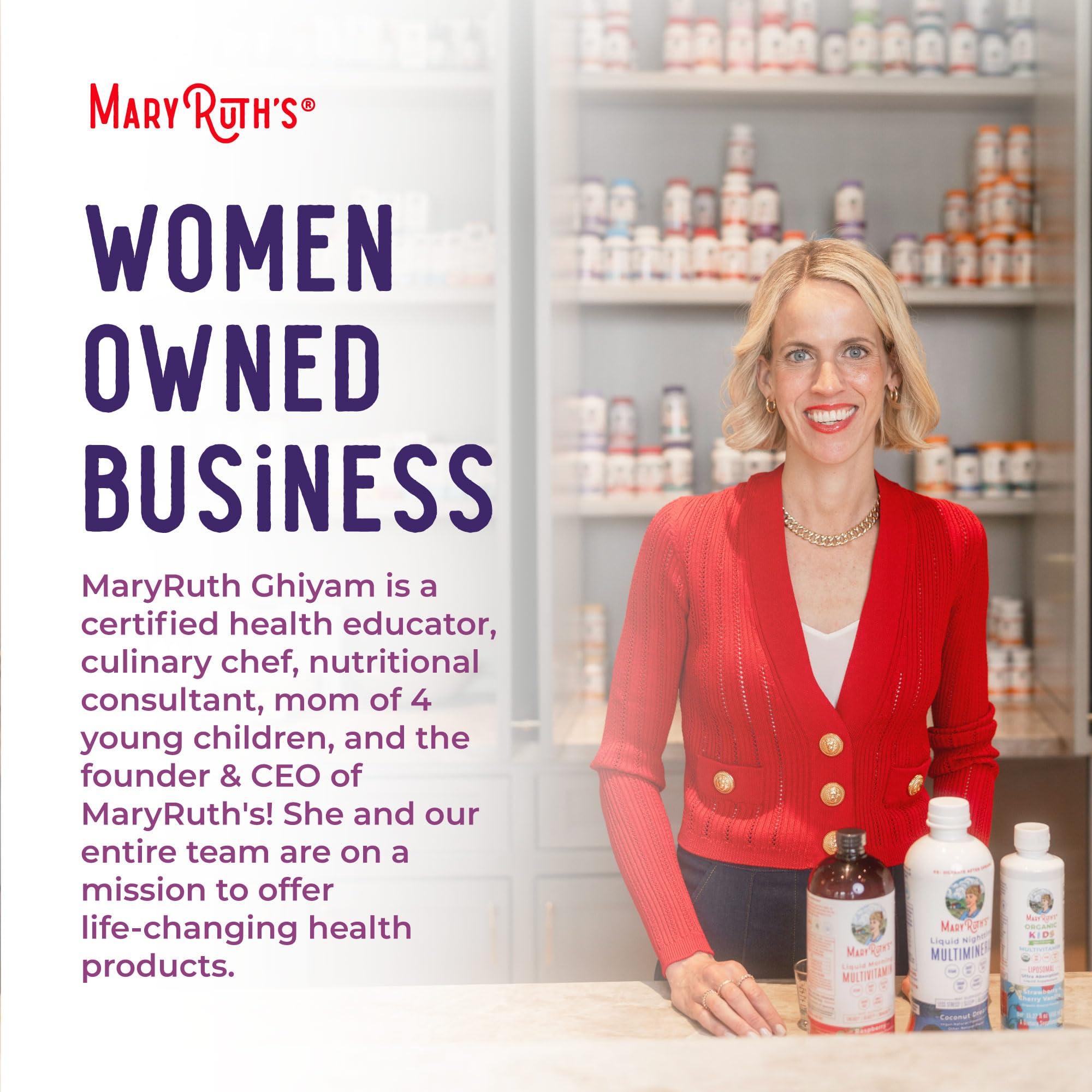 MaryRuth's Skin Restore + Renew hyaluronic-acid-info highlights hydration benefits.