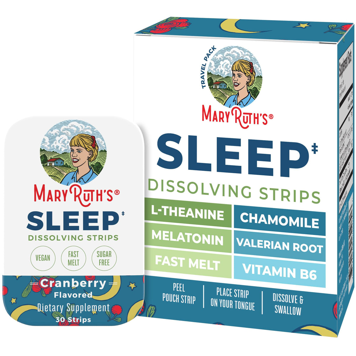 MaryRuth's Sleep Dissolving Strip on tongue for convenient use