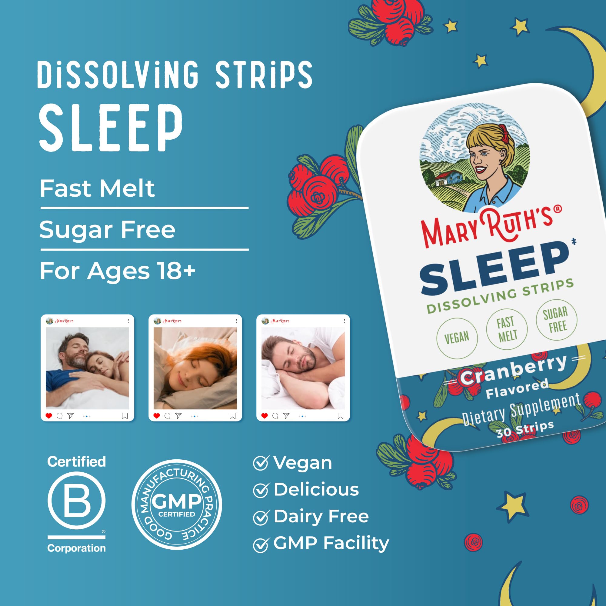 MaryRuth's vegan, gluten-free, dairy-free sleep strip with clean label