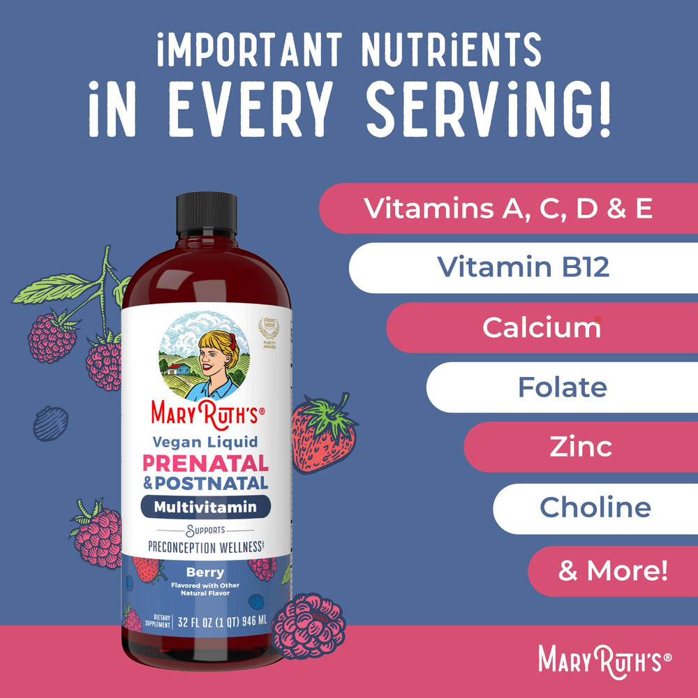 MaryRuths vegan non-GMO badge signals clean, plant-based formulation.