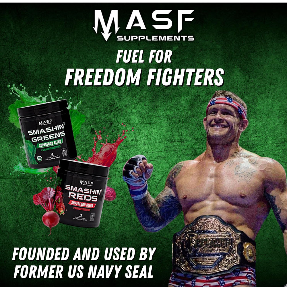 MASF Smashin' Greens NSF-certified badge highlights trusted quality.