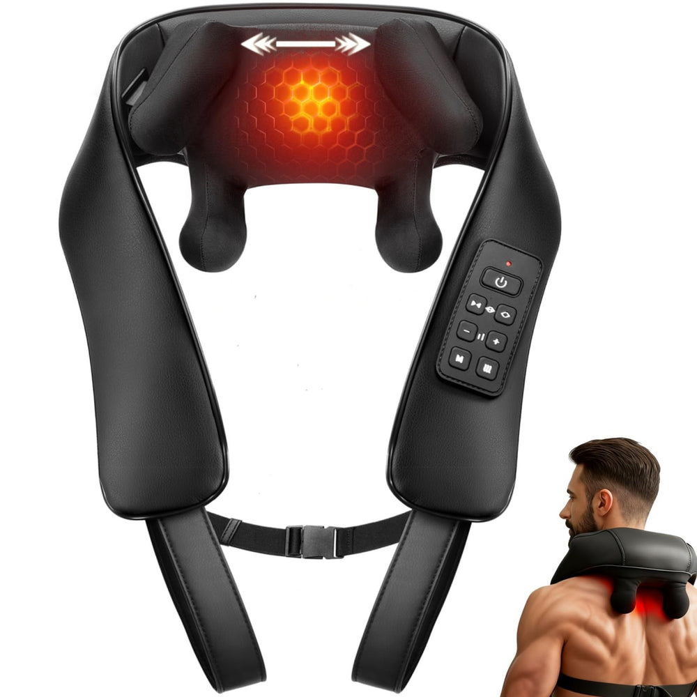 MASGRE cordless neck and back massager in use for on-the-go relief and convenience