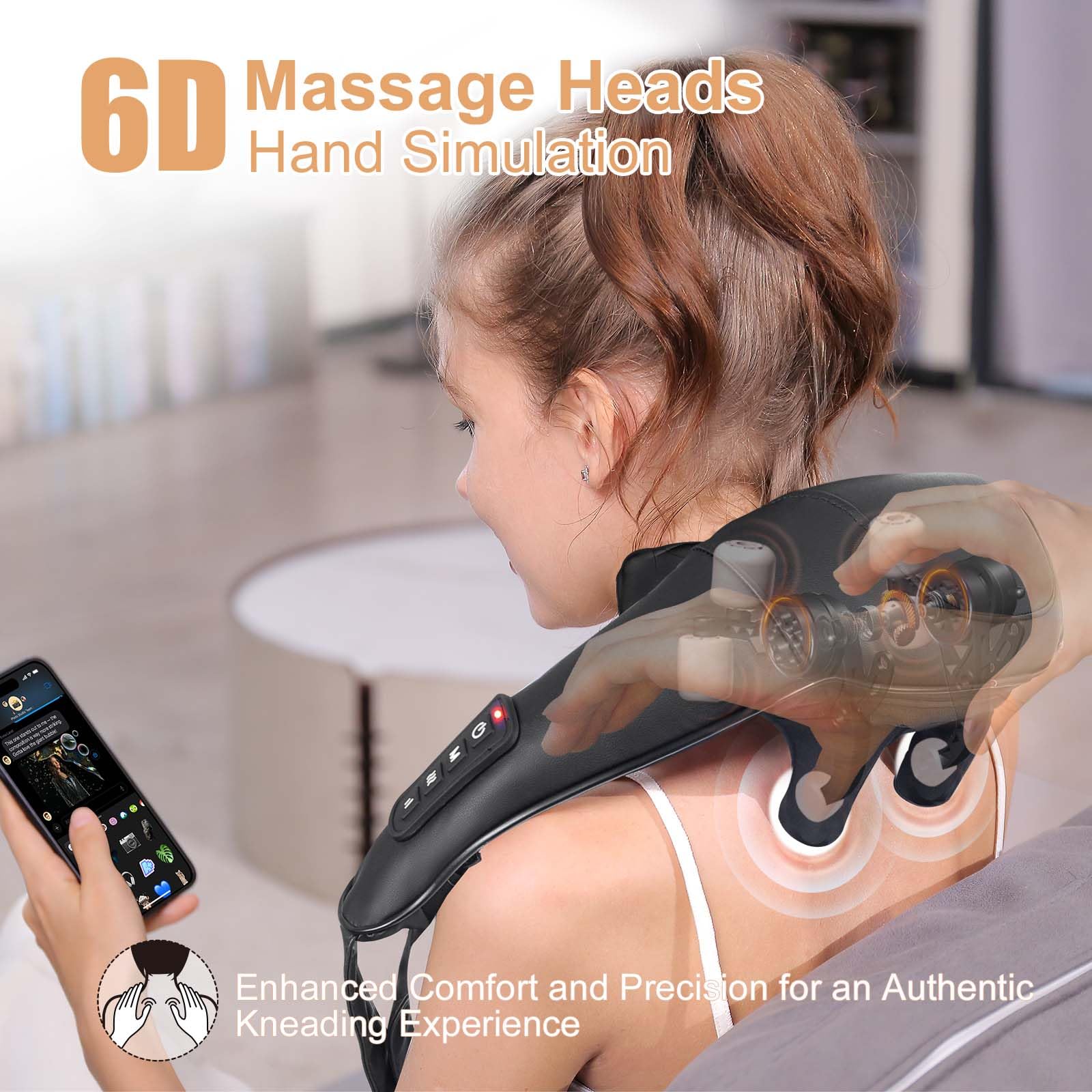 MASGRE heat function adds soothing warmth for neck massage sessions.