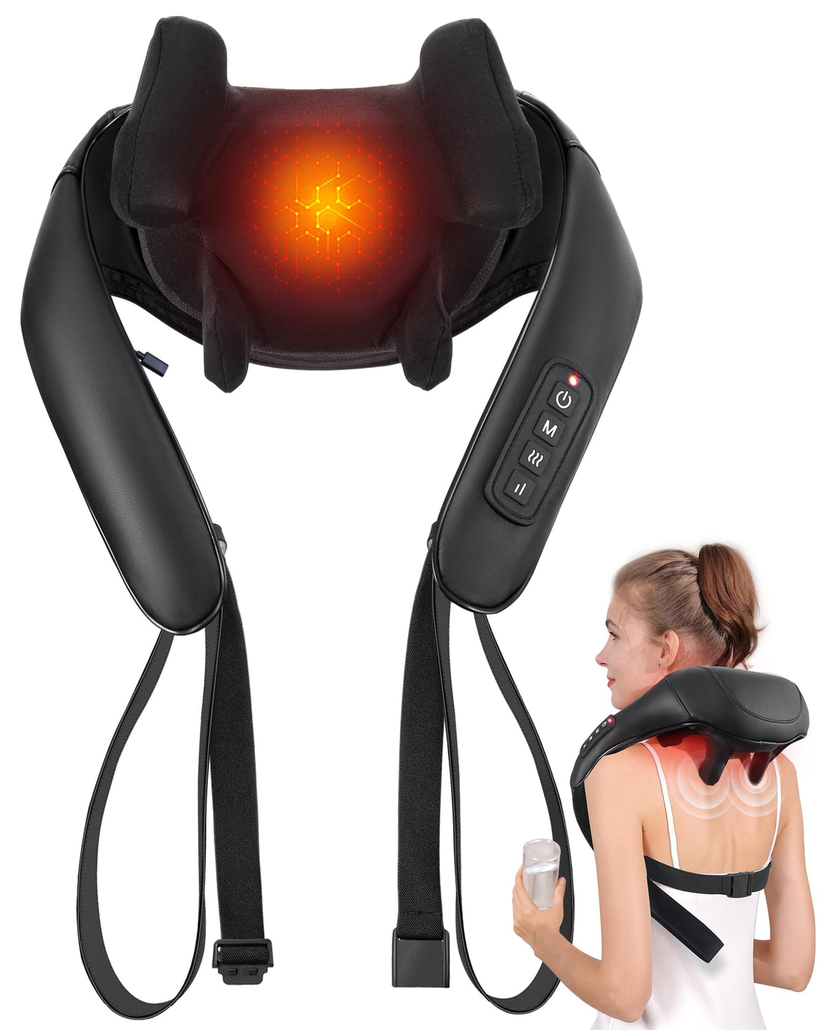 MASGRE Shiatsu back-neck massager with 6D heads for broad coverage.