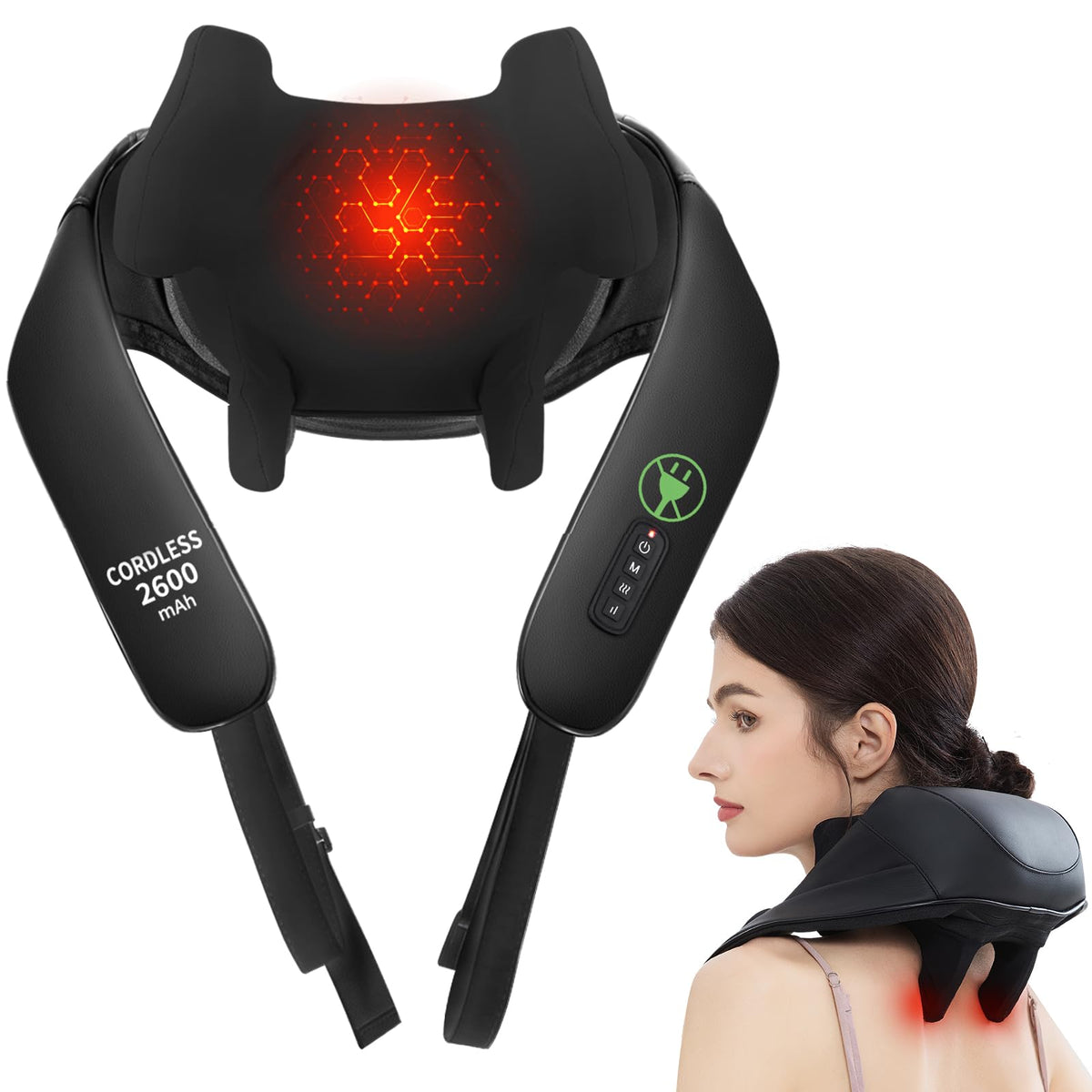 MASGRE Shiatsu neck massager with heat in action for on-the-go relief.