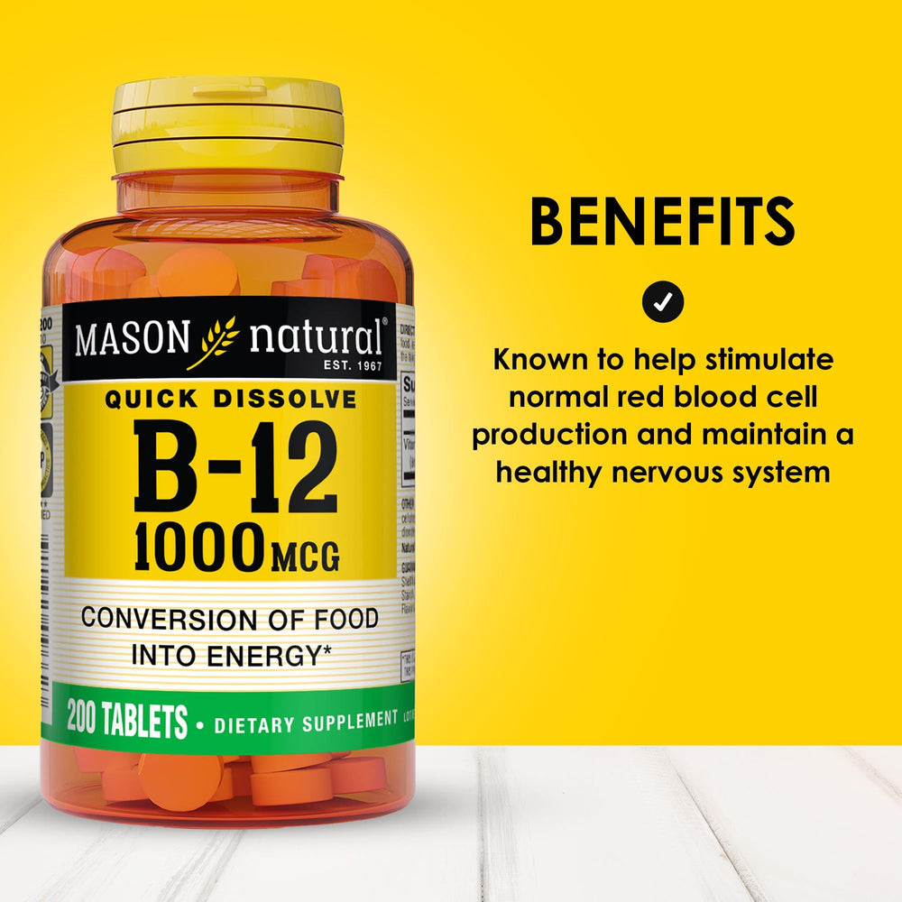 Mason Natural B12 1000 mcg bottle front label showing 200-day supply