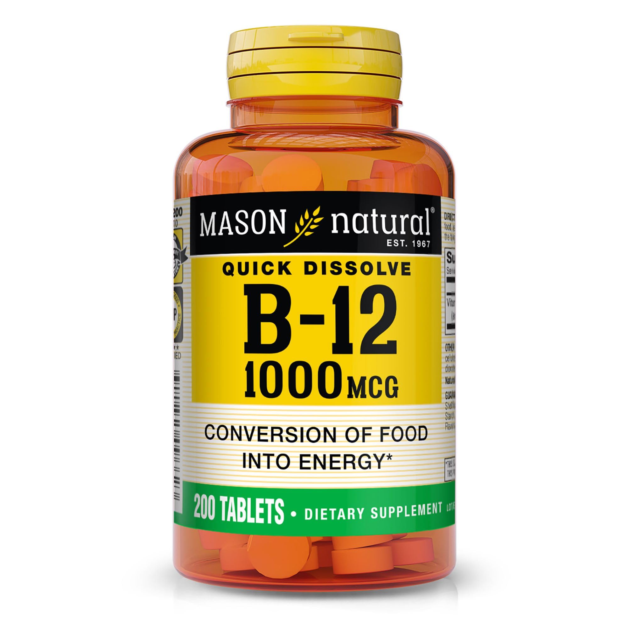 Mason Natural B12 1000 mcg tablet dissolves under the tongue for quick daily support