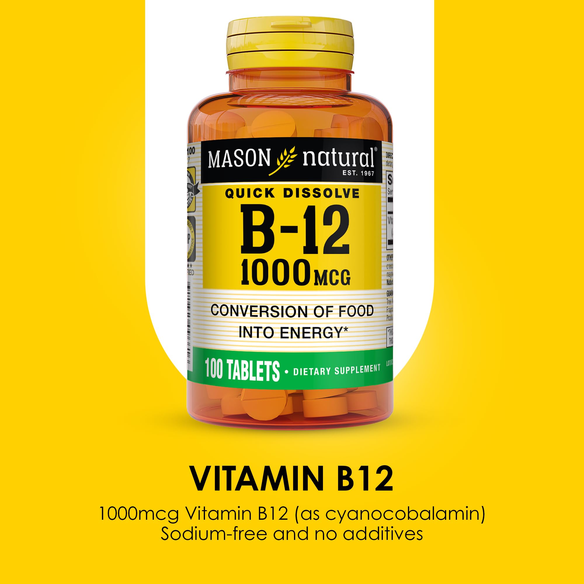 Mason Natural B12 dissolving tablet mid-process demonstrates sublingual dissolution.