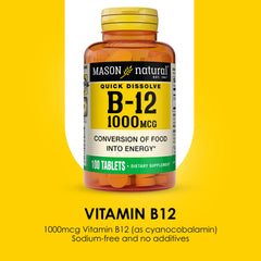 Mason Natural B12 dissolving tablet mid-process demonstrates sublingual dissolution.