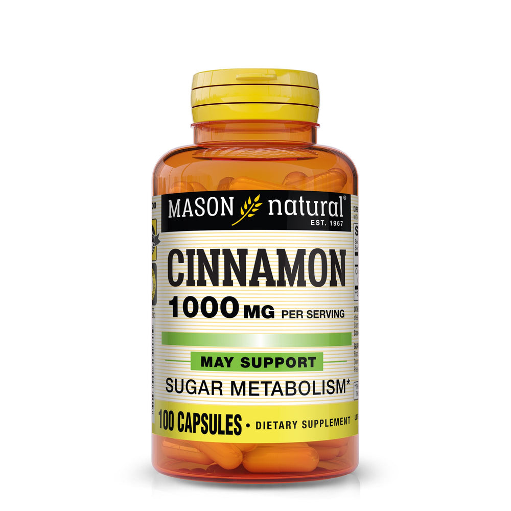 Mason Natural Cinnamon 1000 mg capsules bottle highlighting daily wellness support.