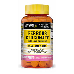 Mason Natural Ferrous Gluconate bottle front label, gentle iron option for sensitive stomachs