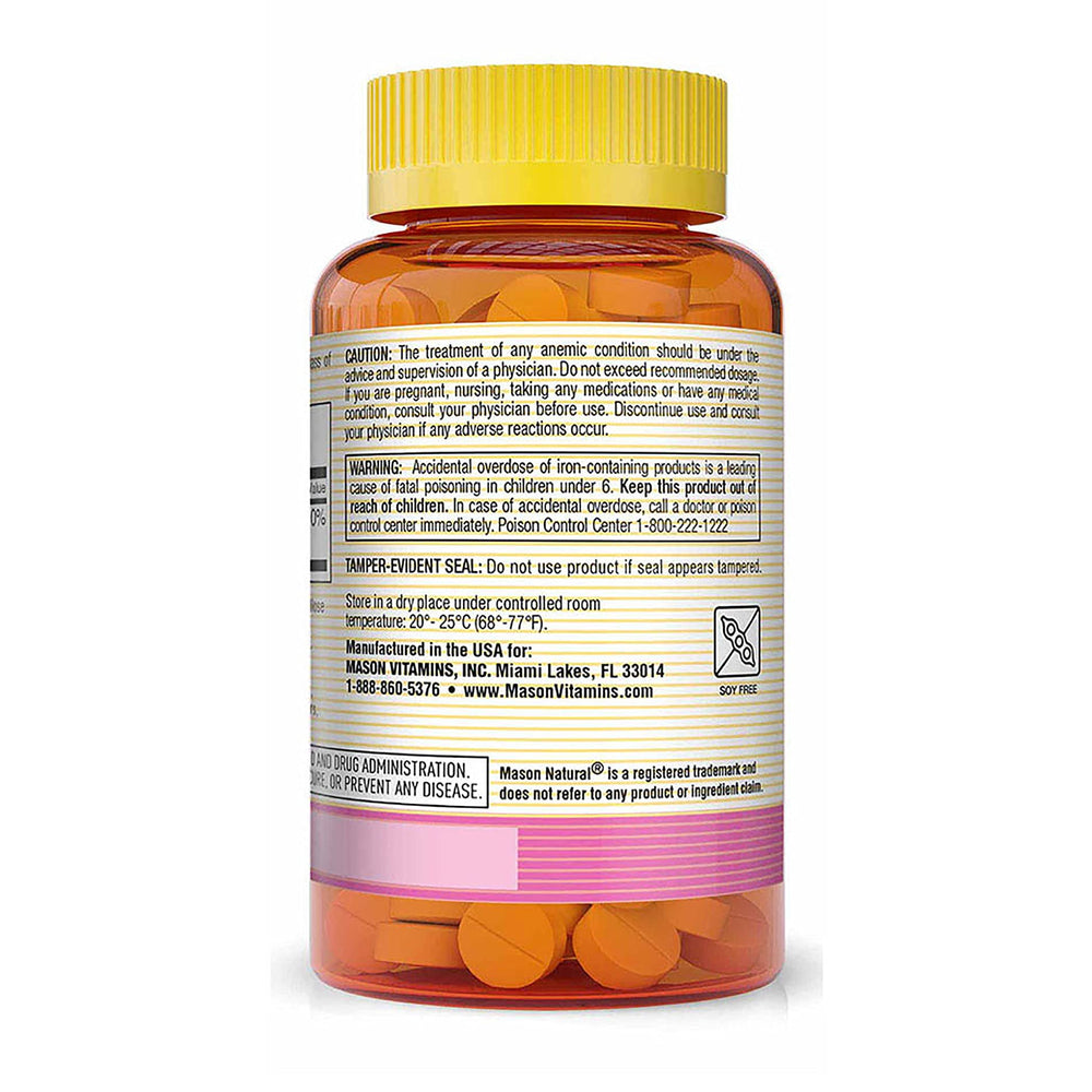 Mason Natural Ferrous Gluconate daily dosage with bottle and glass of water