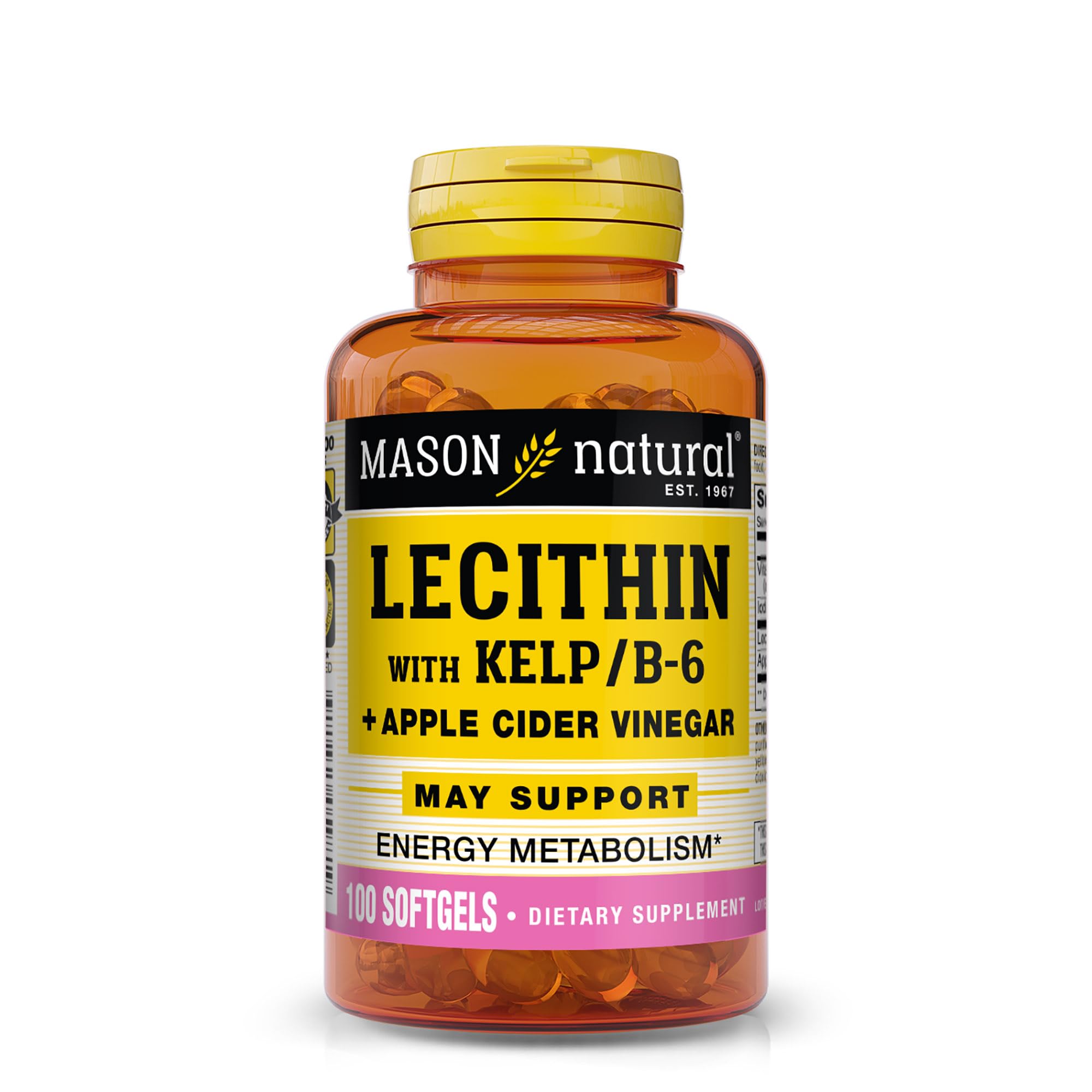 Mason Natural Lecithin-Kelp softgels bottle for energy metabolism support