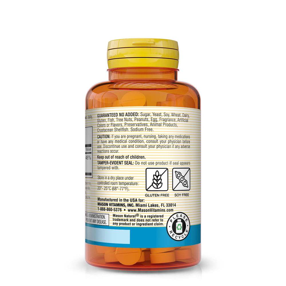 Mason Natural Magnesium 200 mg tablet closeup, shows smooth, easy-to-swallow form.