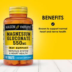 Mason Natural Magnesium Gluconate enfoque en corazón y salud