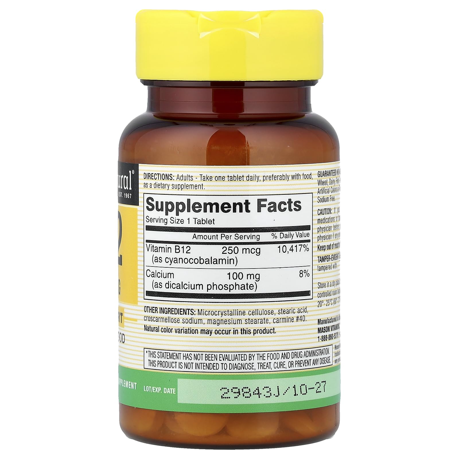 Mason Natural Mason B12 250mcg tablets packshot ideal for on-the-go daily use