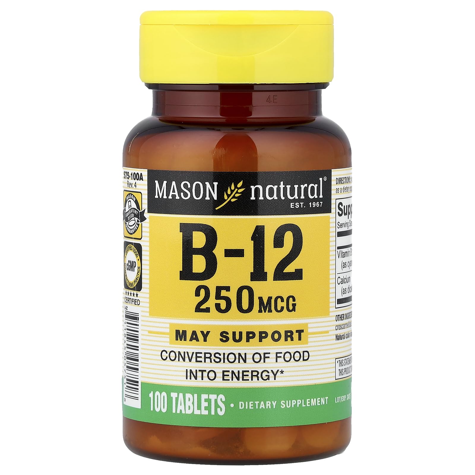 Mason Natural Mason B12 250mcg tablets bottle for daily wellness routine