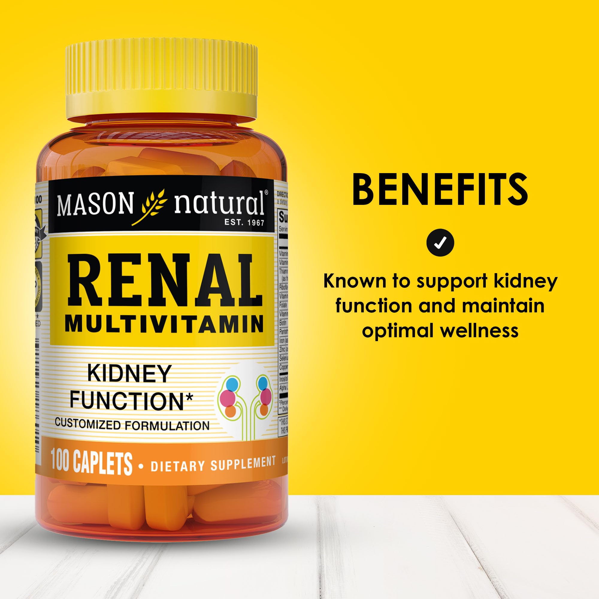 Mason Natural Renal Multivitamin label details highlighting key ingredients.