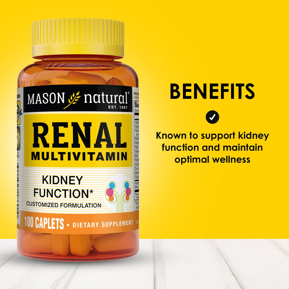 Mason Natural Renal Multivitamin label details highlighting key ingredients.