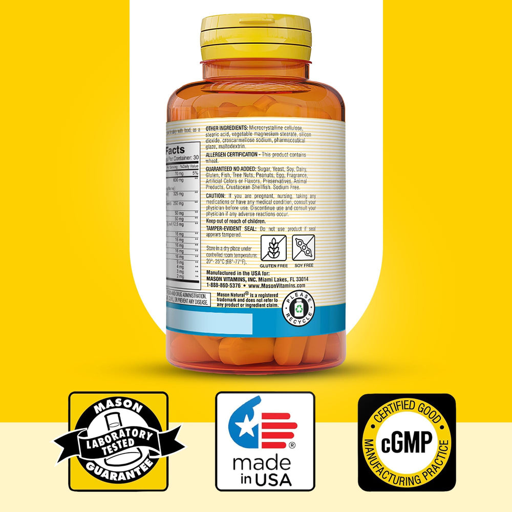 Mason Natural Super Energy in use beside a glass of water during morning routine.