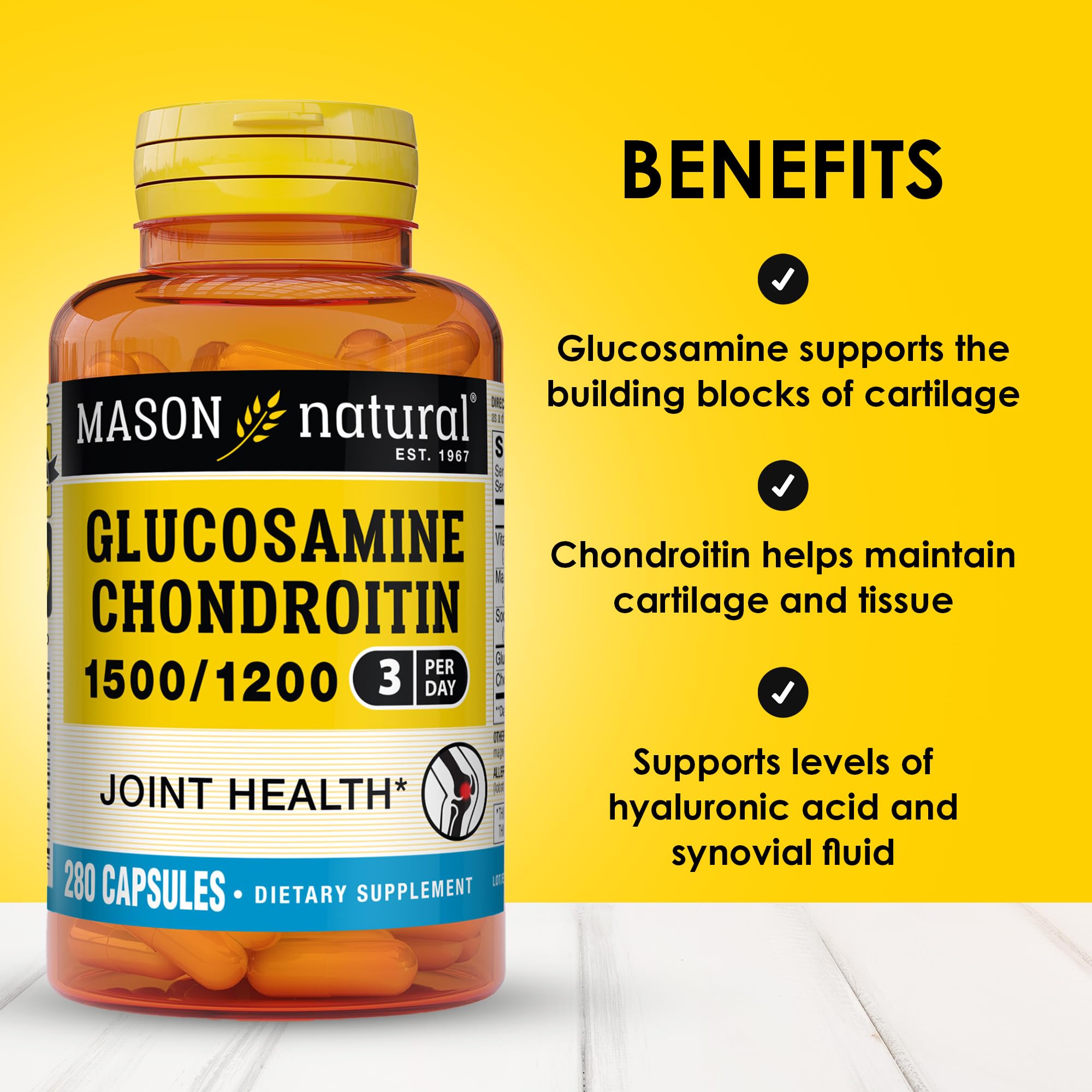 Mason Natural vitamin C and manganese label close-up for cartilage support