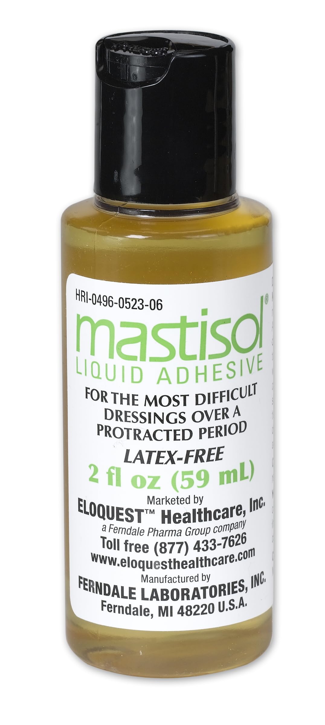 Mastisol liquid adhesive bottle secures dressings and devices with a durable, long-lasting bond.