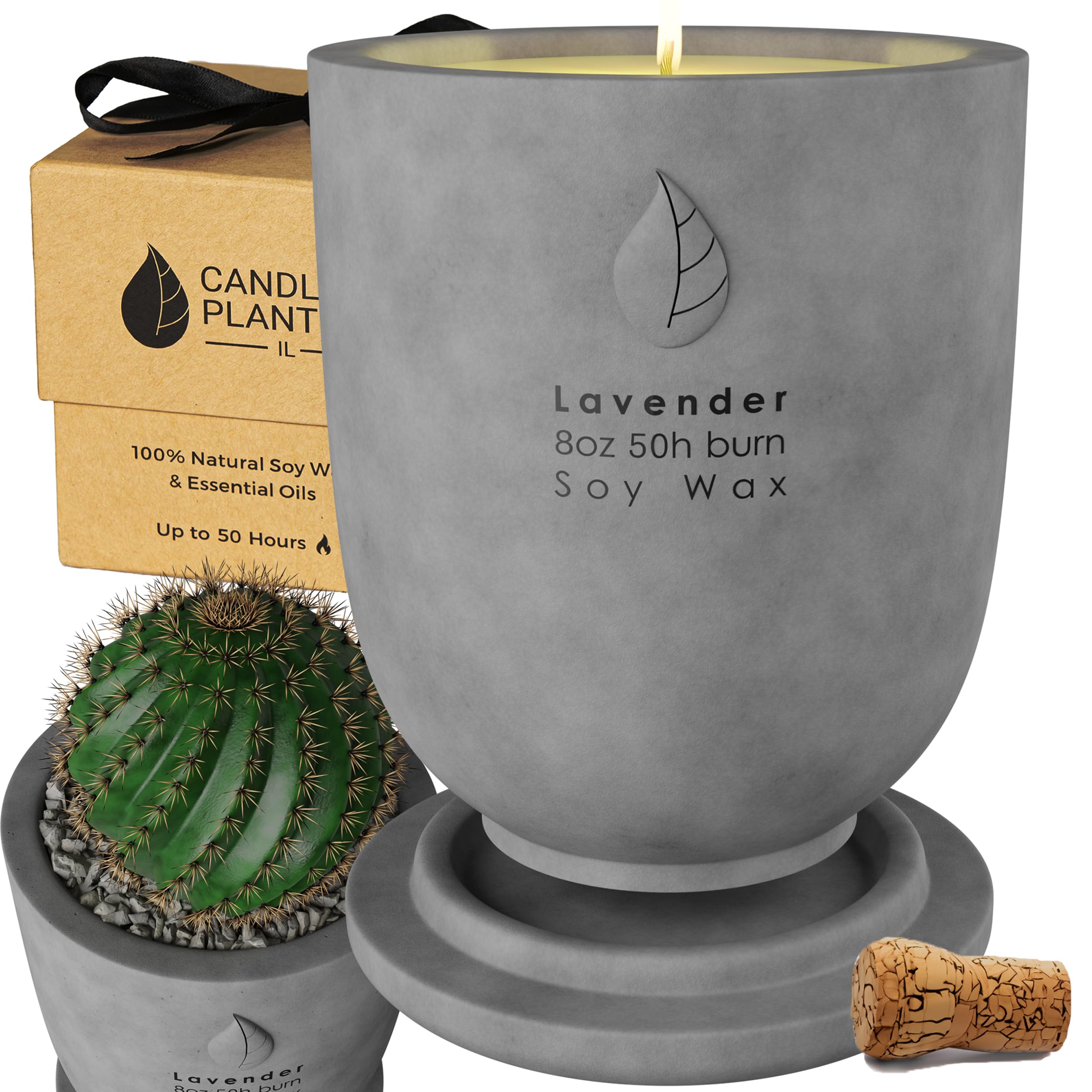 Matani concrete candle planter in grey lavender on table adds ambient style
