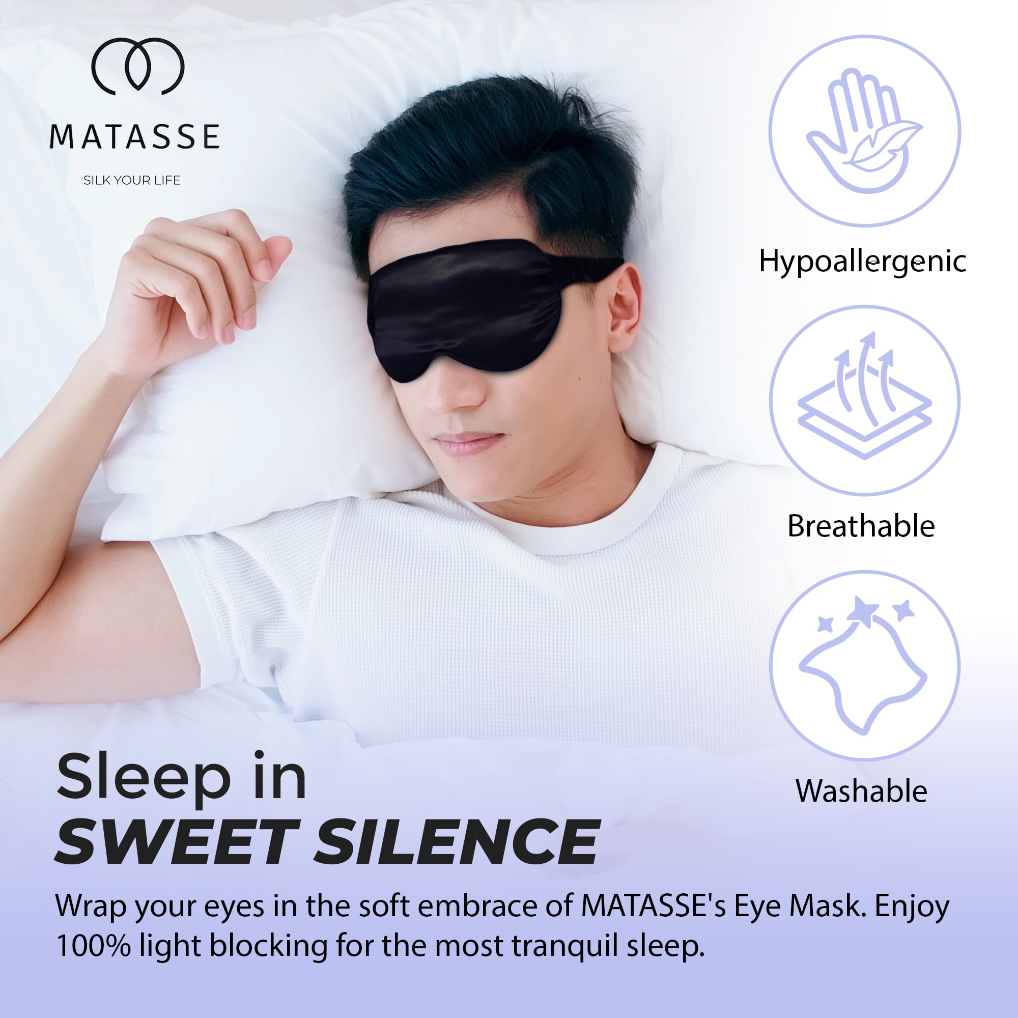 MATASSE Silk Your Life light-blocking eye mask creates a darker sleep space