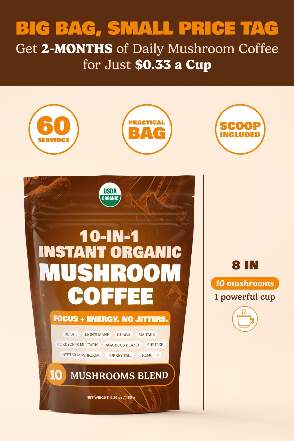 MATCHA DNA mushroom coffee pouch ready for on-the-go preparation