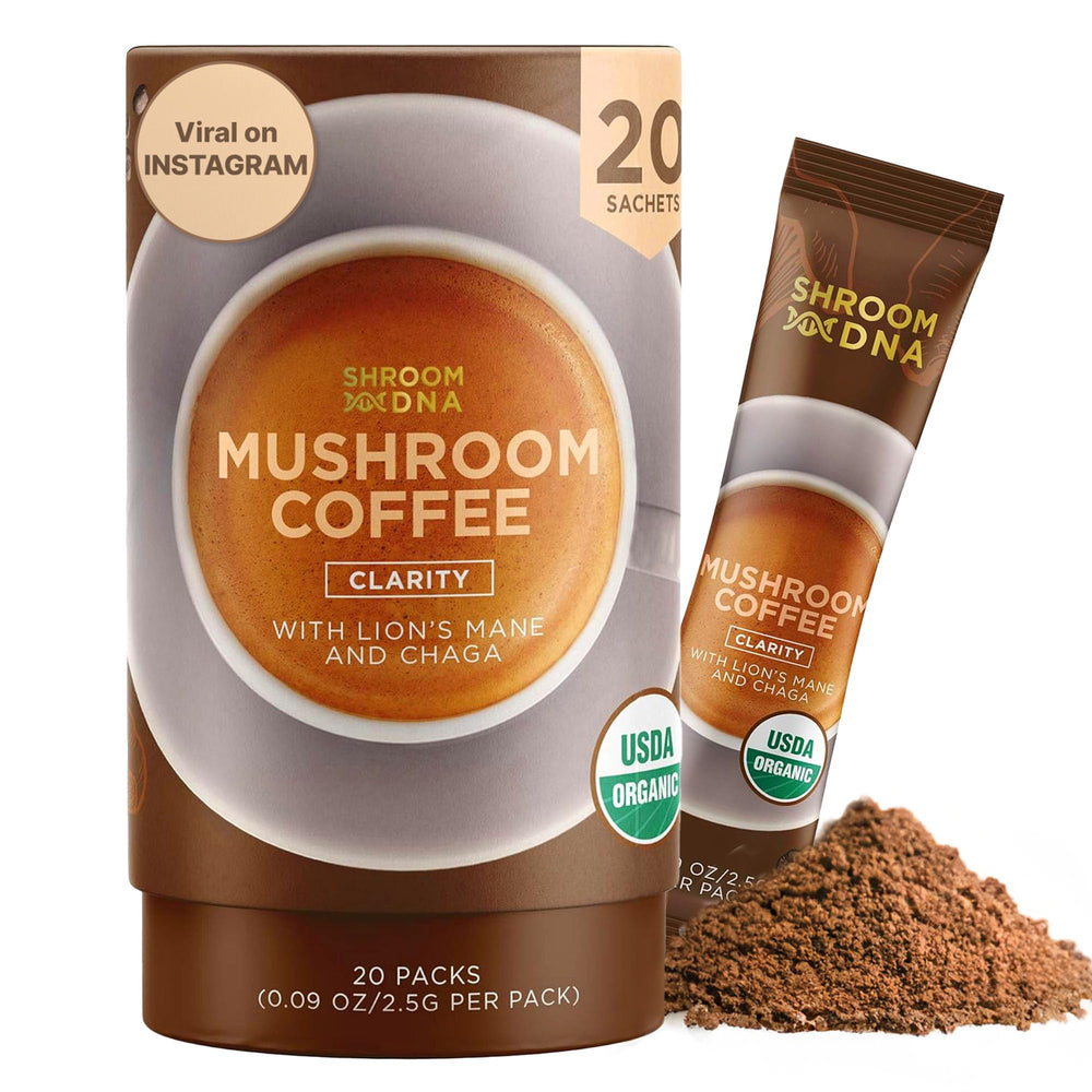 MATCHA DNA ShroomDNA coffee packet for on-the-go focus.