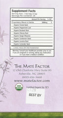 Maté Factor Digestive Tea with Prebiotics, package side, convenient for on-the-go digestion support.