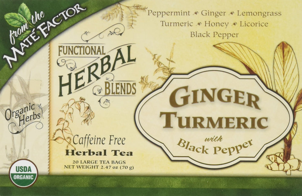 Mate Factor blend of ginger, turmeric, and black pepper ready to brew.