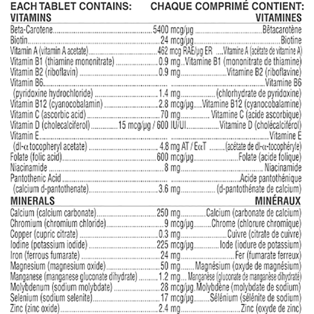 Materna Nestlé Prenatal ingredients list highlighting 23 essential vitamins.