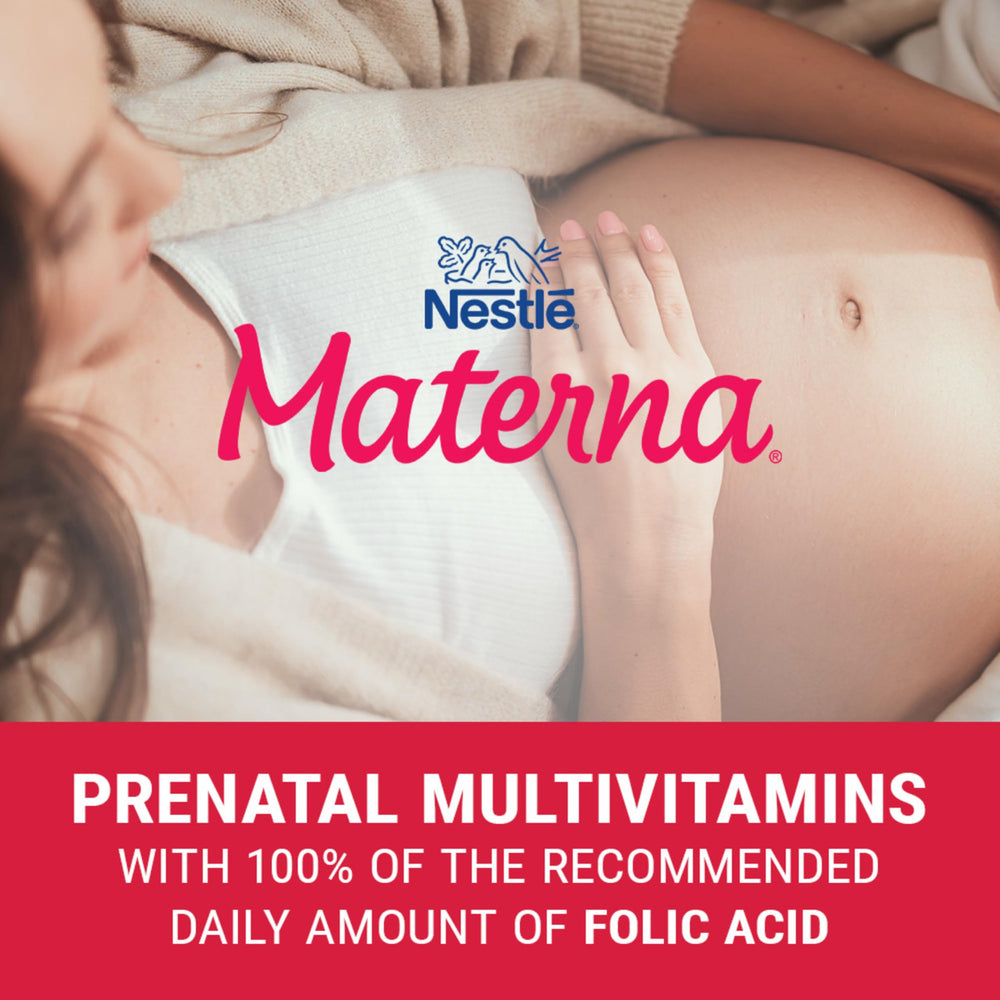 Materna Nestlé Prenatal packaging on a store shelf for easy access.