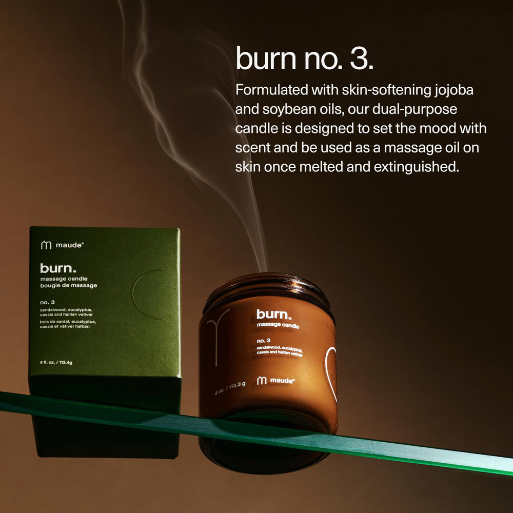 Maude Burn No. 3 poured oil on skin demonstrates massage-ready hydration.