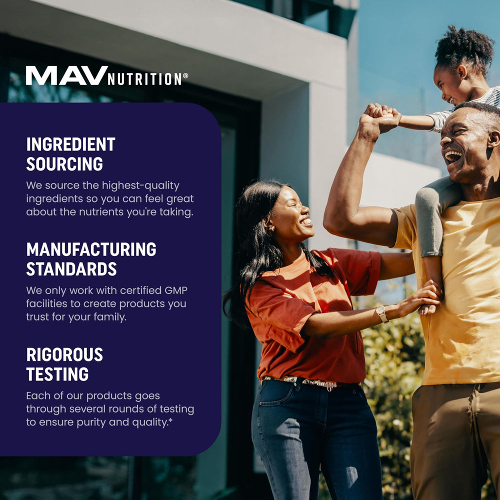 MAV Nutrition bottle with gummies on desk conveys convenient daily routine