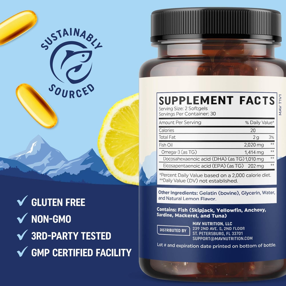 MAV Nutrition DHA Ultra gluten-free label signals dietary accessibility.