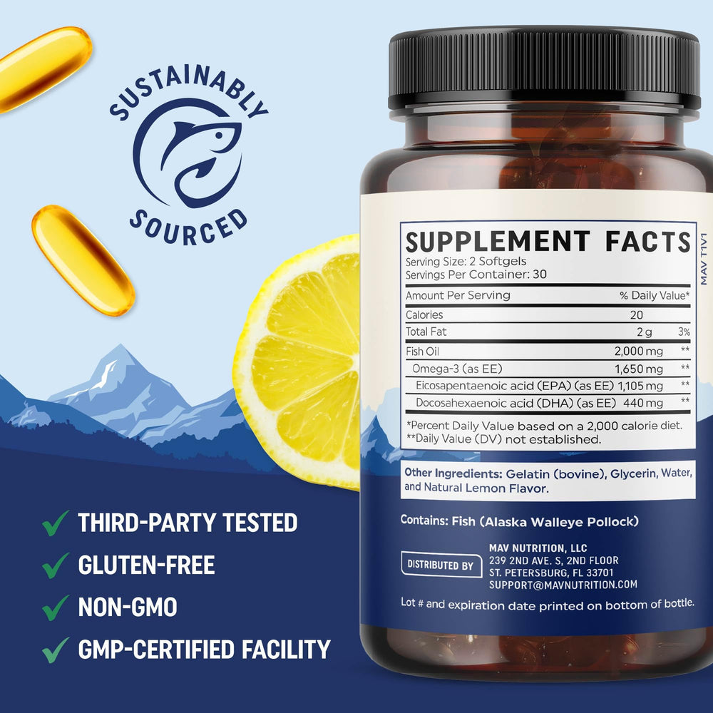 Sustainably sourced fish oil used in MAV Nutrition EPA Ultra packaging