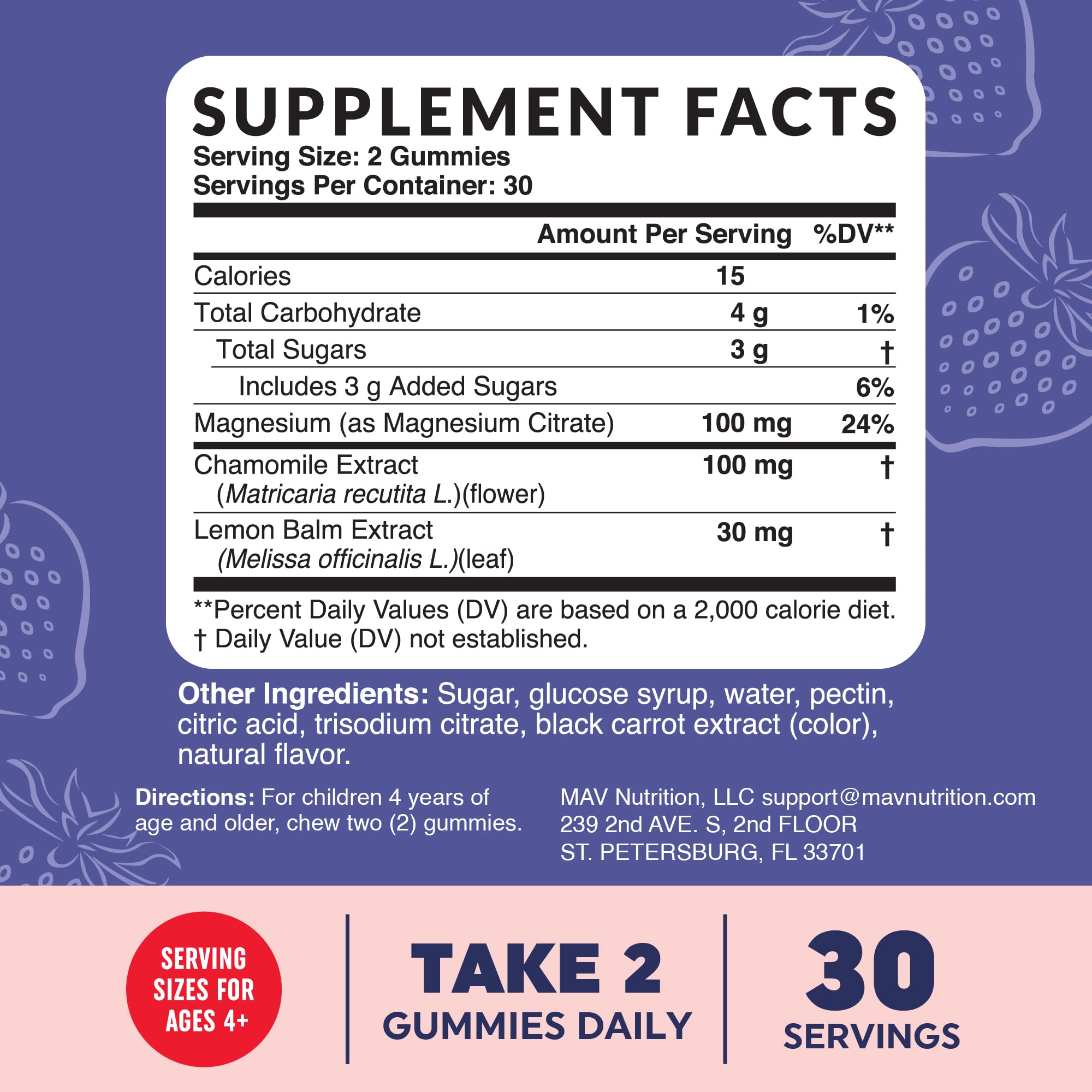 MAV Nutrition gummies with 2 g sugar per piece
