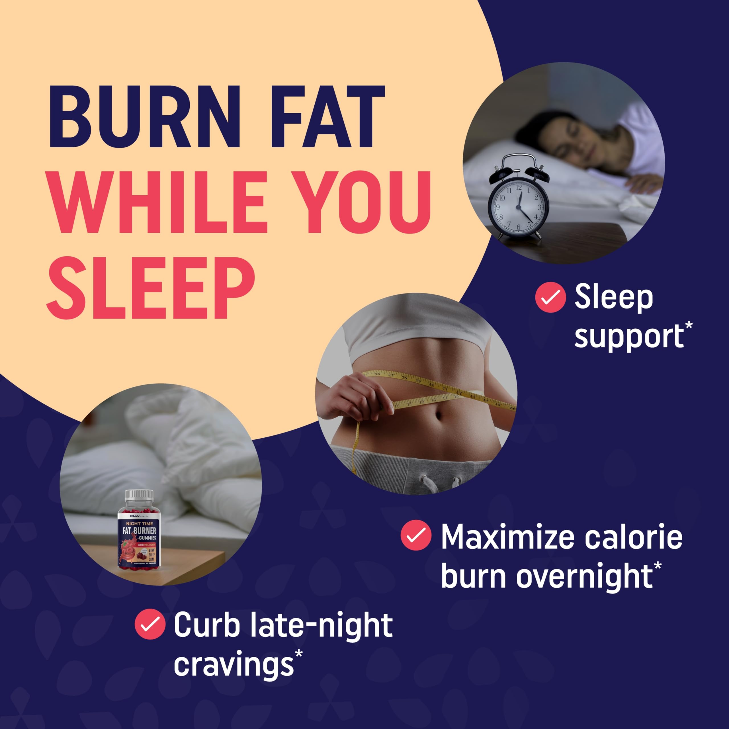 MAV Night Time Fat Burner Gummies with melatonin aid restful sleep and metabolism