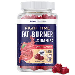 MAV Nutrition Night Time Fat Burner Gummies packaging designed for keto-friendly nighttime support