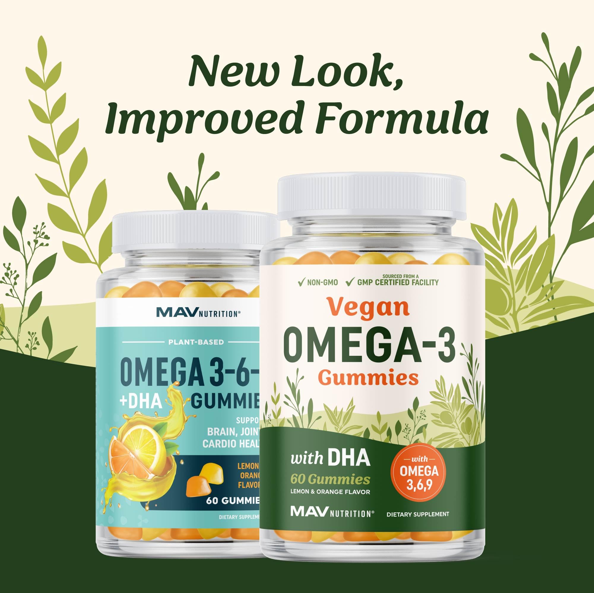 MAV Nutrition Omega 3-6-9 gummies close-up showing chewy texture and vibrant color